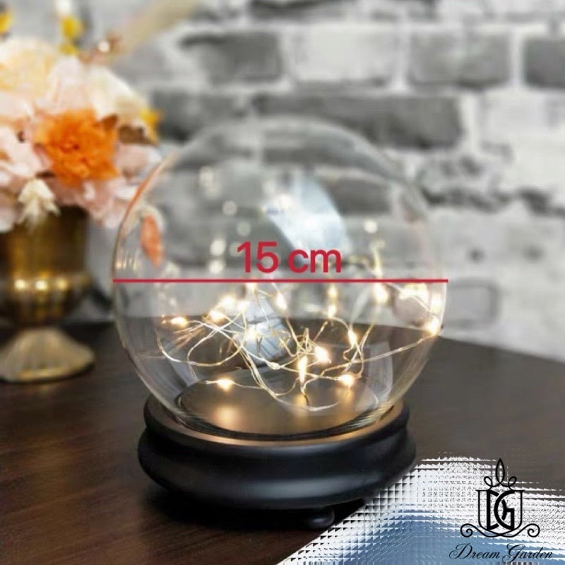 Preserved Flower Dome Clear Glass Cloche Display Dome with LED Wooden Base High Quality