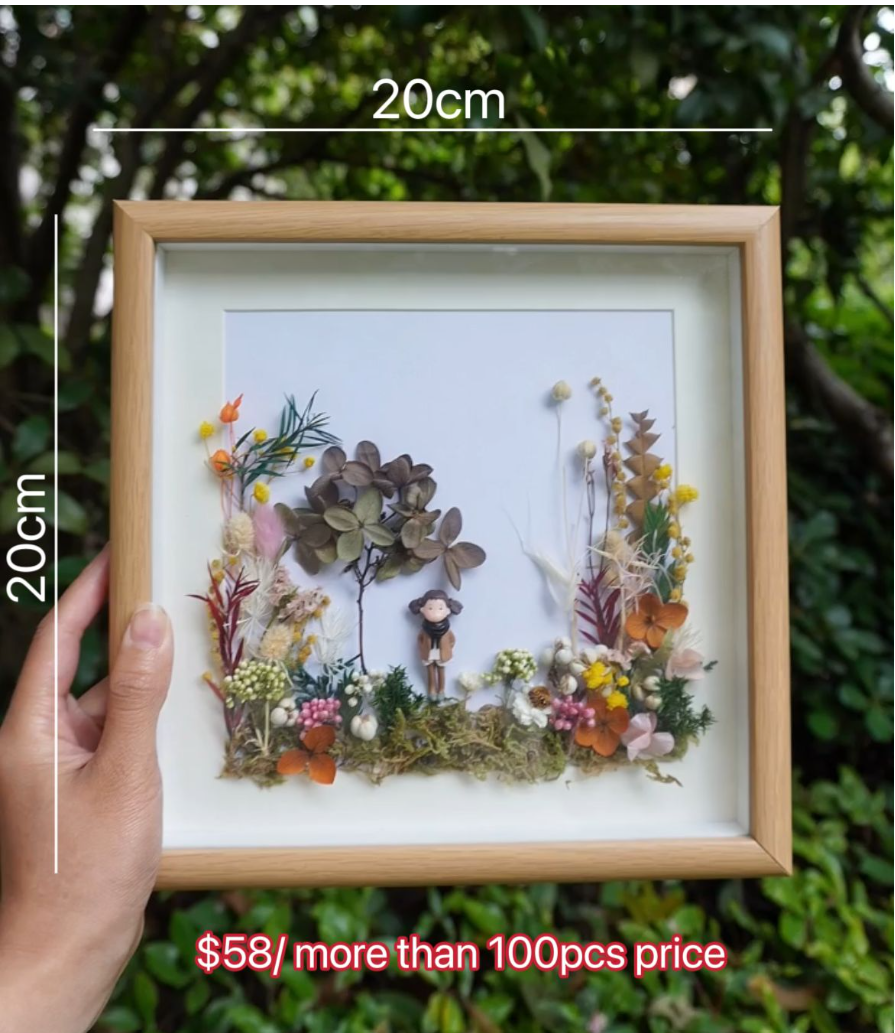 Handcrafted Preserved Flower Frame – Nature-Inspired Mini Garden (20cm)