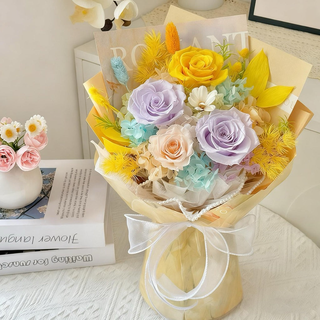 SG local Valentine's Day gift heart-shaped single bouquet high-end rose preserved flower bouquet for girls
