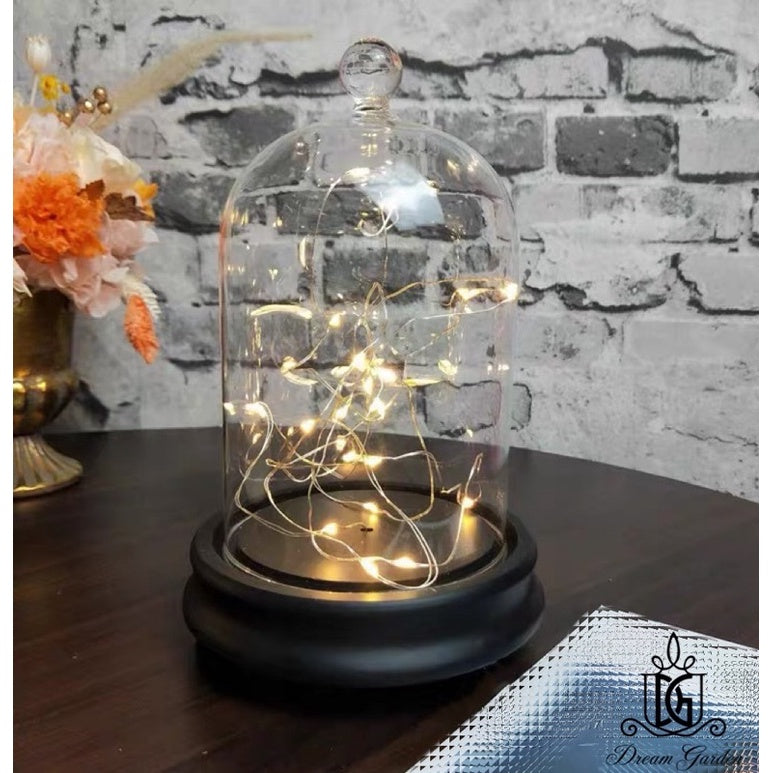 🇸🇬[SG Stock] [Dream Garden] Preserved Flower Dome Clear Glass Cloche Display Dome with LED Wooden Base High Quality