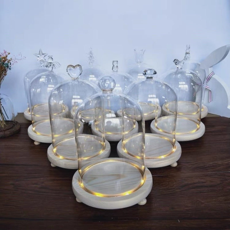 🇸🇬[SG Stock] [Dream Garden] Preserved Flower Dome Clear Glass Cloche Display Dome with LED Wooden Base High Quality