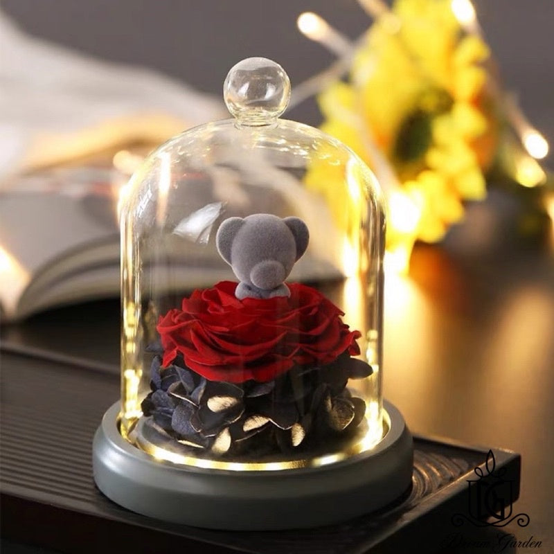 🇸🇬[SG Stock] [Dream Garden] Preserved Flower Dome Clear Glass Cloche Display Dome with LED Wooden Base High Quality
