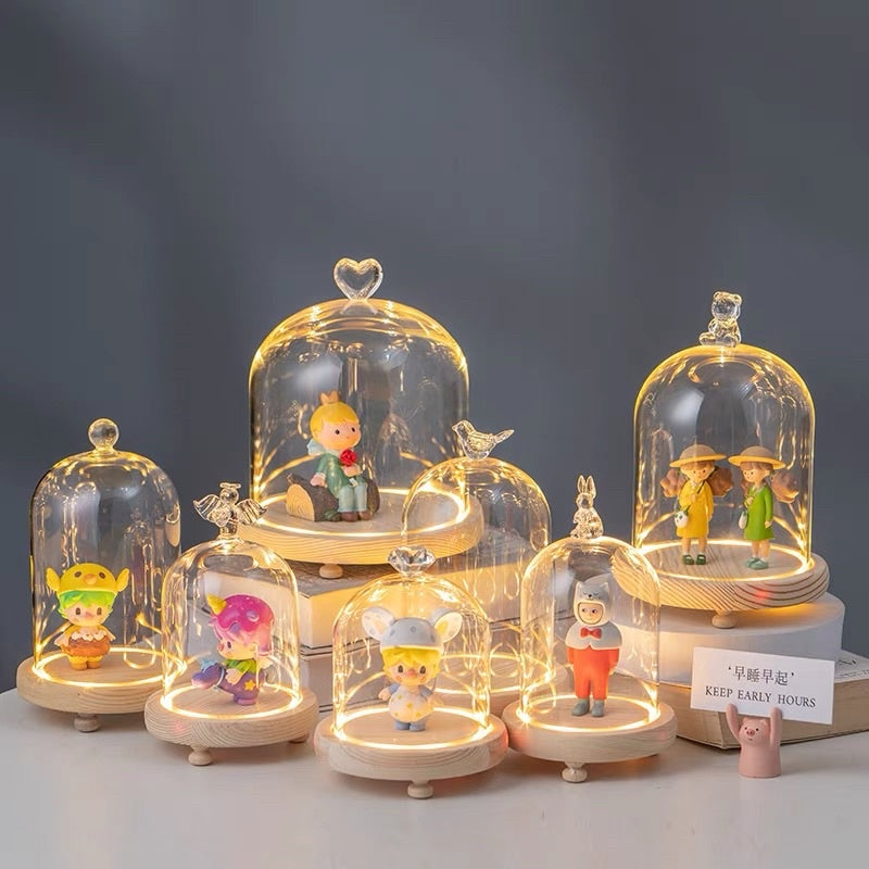 🇸🇬[SG Stock] [Dream Garden] Preserved Flower Dome Clear Glass Cloche Display Dome with LED Wooden Base High Quality