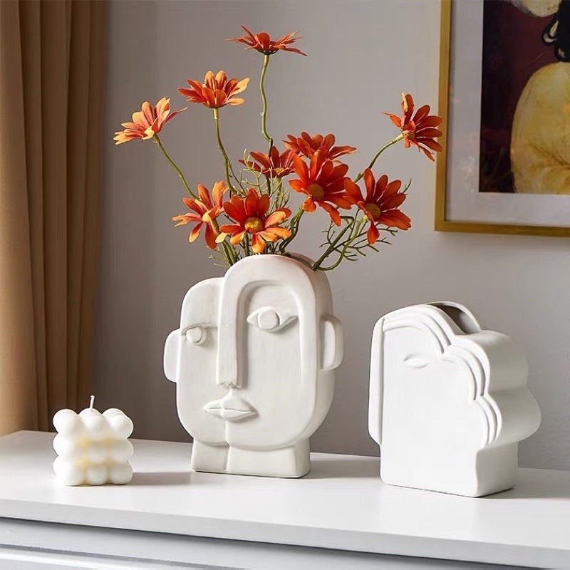 🇸🇬[SG Stock]🇸🇬Nordic Instagram Style Modern Ceramic Vase With Creative Human Face | Home Decorations | Preserved Flowers
