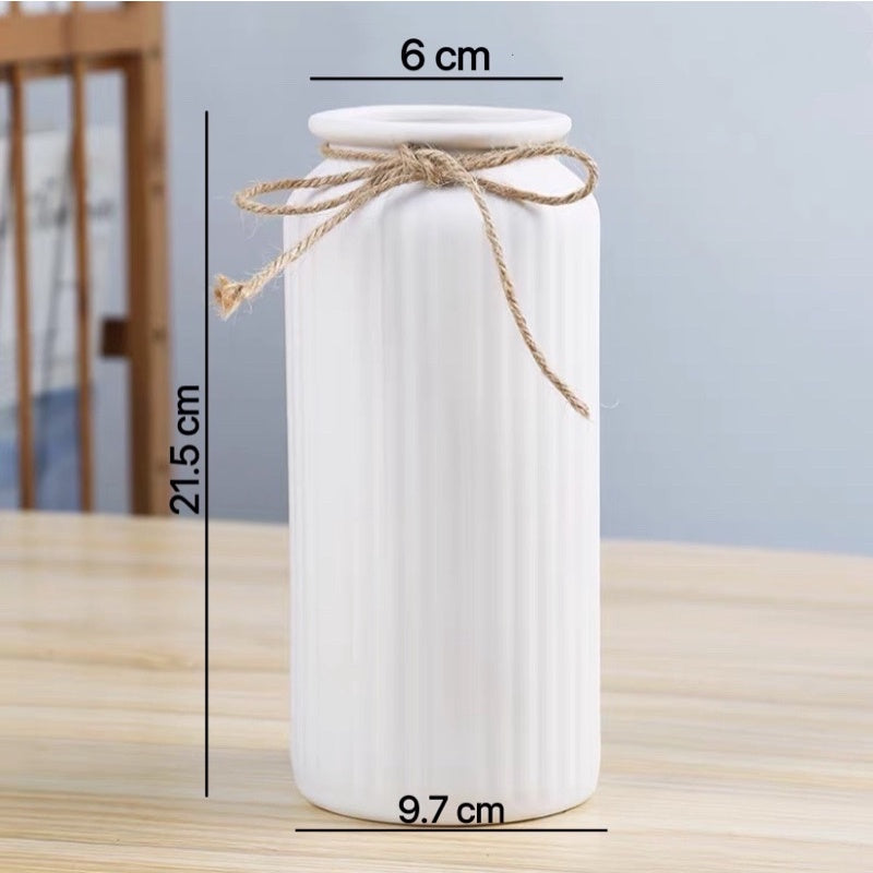 🇸🇬[SG Stock]🇸🇬White Vase preserved & dried flower vase Striped Ceramic Flowerpot | home decorations | Preserved Flowers