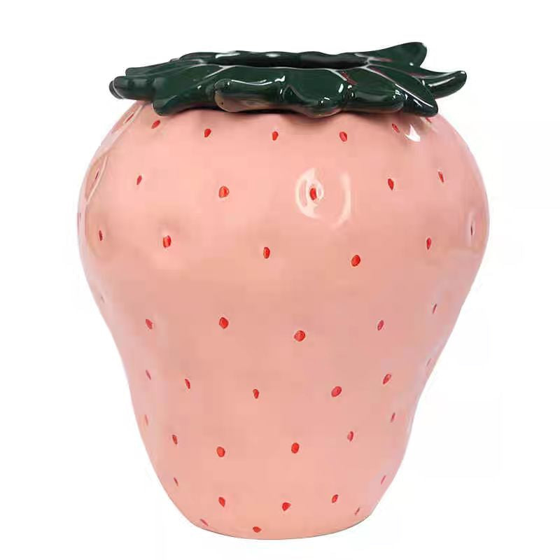 🇸🇬[SG Stock]Strawberry Ceramic Vase Flower Pot Living Decoration Small Flower Vase