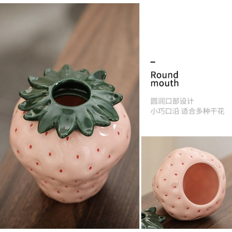 🇸🇬[SG Stock]Strawberry Ceramic Vase Flower Pot Living Decoration Small Flower Vase