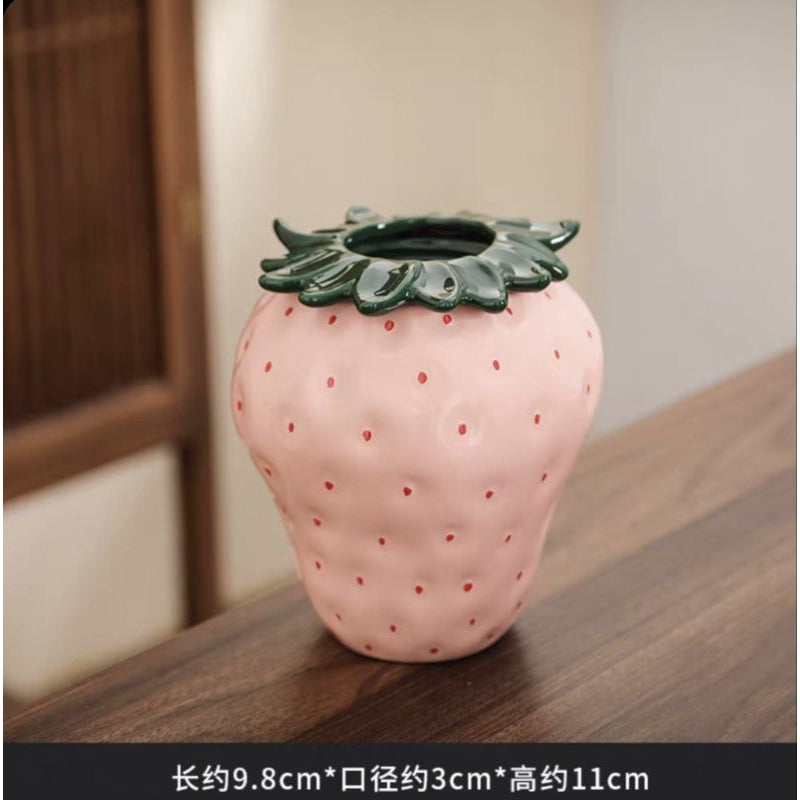 🇸🇬[SG Stock]Strawberry Ceramic Vase Flower Pot Living Decoration Small Flower Vase