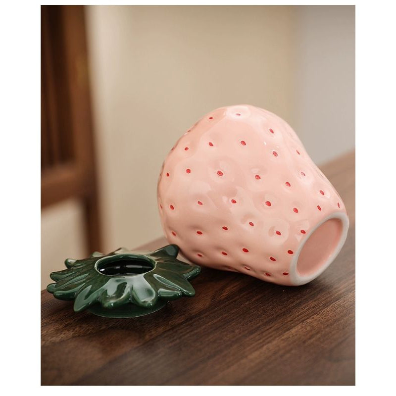 🇸🇬[SG Stock]Strawberry Ceramic Vase Flower Pot Living Decoration Small Flower Vase