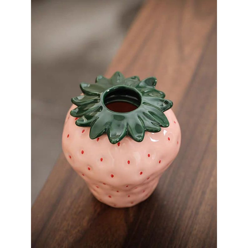🇸🇬[SG Stock]Strawberry Ceramic Vase Flower Pot Living Decoration Small Flower Vase