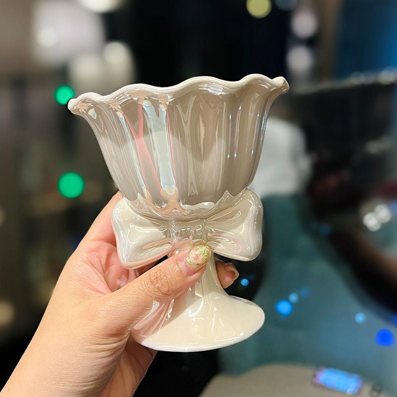 🇸🇬[SG Stock]Bow knot pearlescent flower vase, flowerpot, ice cream cup