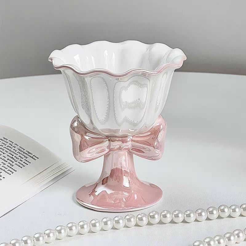 🇸🇬[SG Stock]Bow knot pearlescent flower vase, flowerpot, ice cream cup