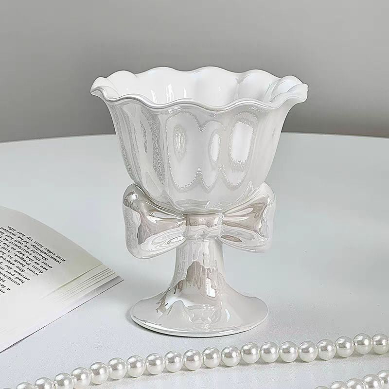 🇸🇬[SG Stock]Bow knot pearlescent flower vase, flowerpot, ice cream cup