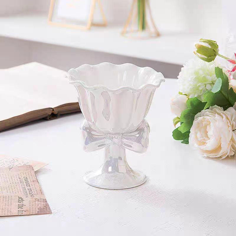 🇸🇬[SG Stock]Bow knot pearlescent flower vase, flowerpot, ice cream cup