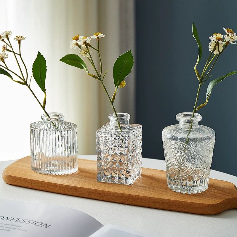 Minimalist Clear Reed diffuser Small Vintage Modern Hydroponic Tabletop Transparent Glass Fiower Vase
