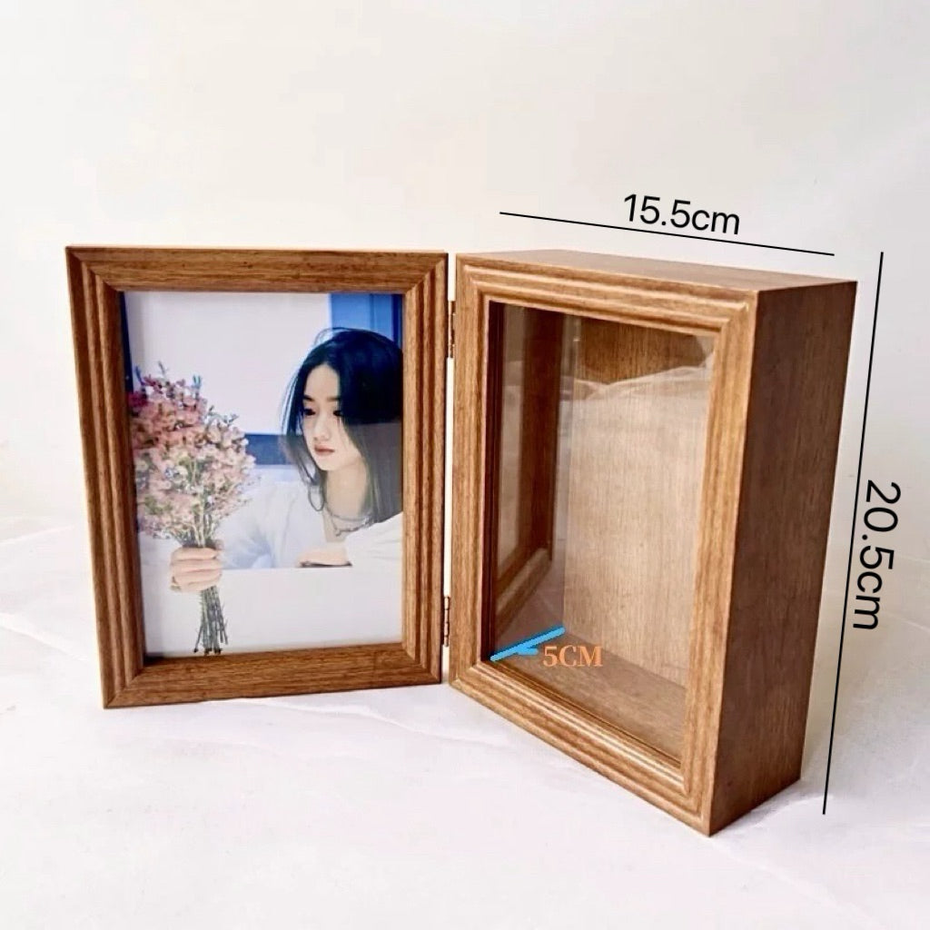 [SG stock ]Folding Photo Frame, Wooden photo frames decorated with dried flowers, preserved flower frame