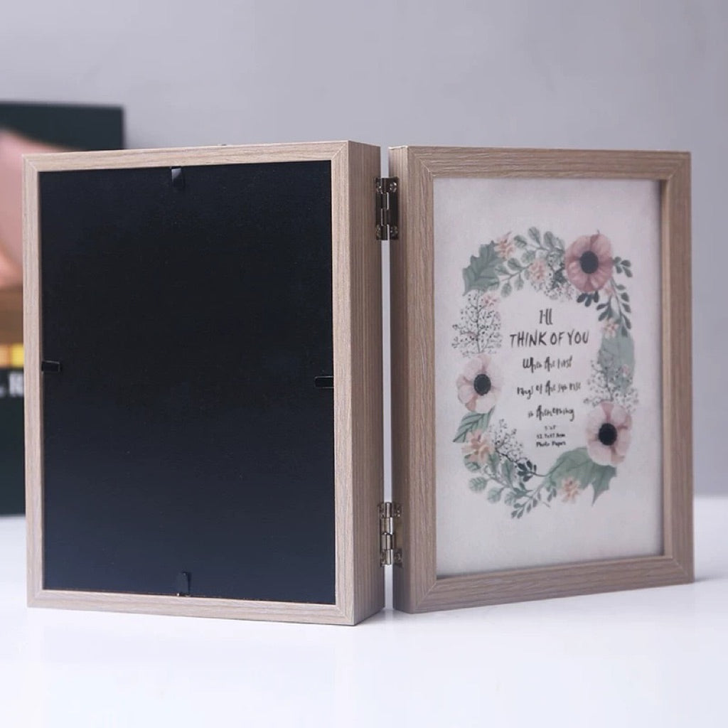 [SG stock ]Folding Photo Frame, Wooden photo frames decorated with dried flowers, preserved flower frame