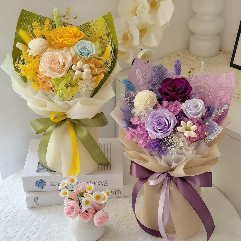 SG local Valentine's Day gift heart-shaped single bouquet high-end rose preserved flower bouquet for girls