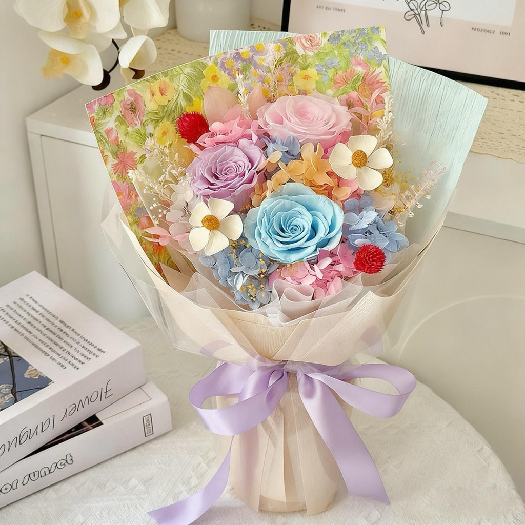 SG local Valentine's Day gift heart-shaped single bouquet high-end rose preserved flower bouquet for girls